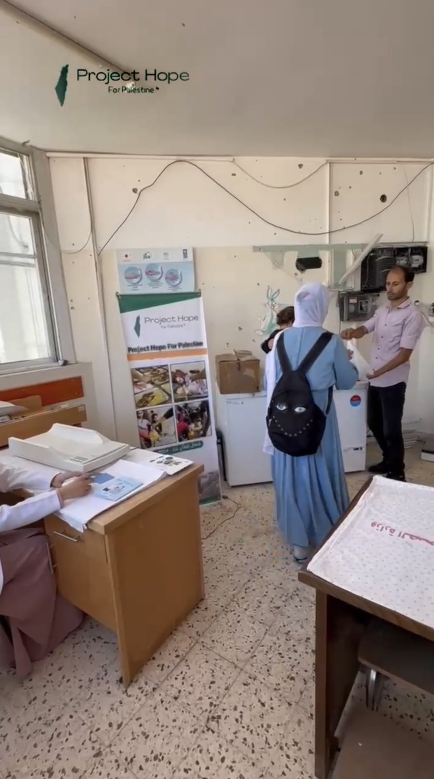 A Project Hope banner beside medical supplies inside a hospital we support in Gaza
